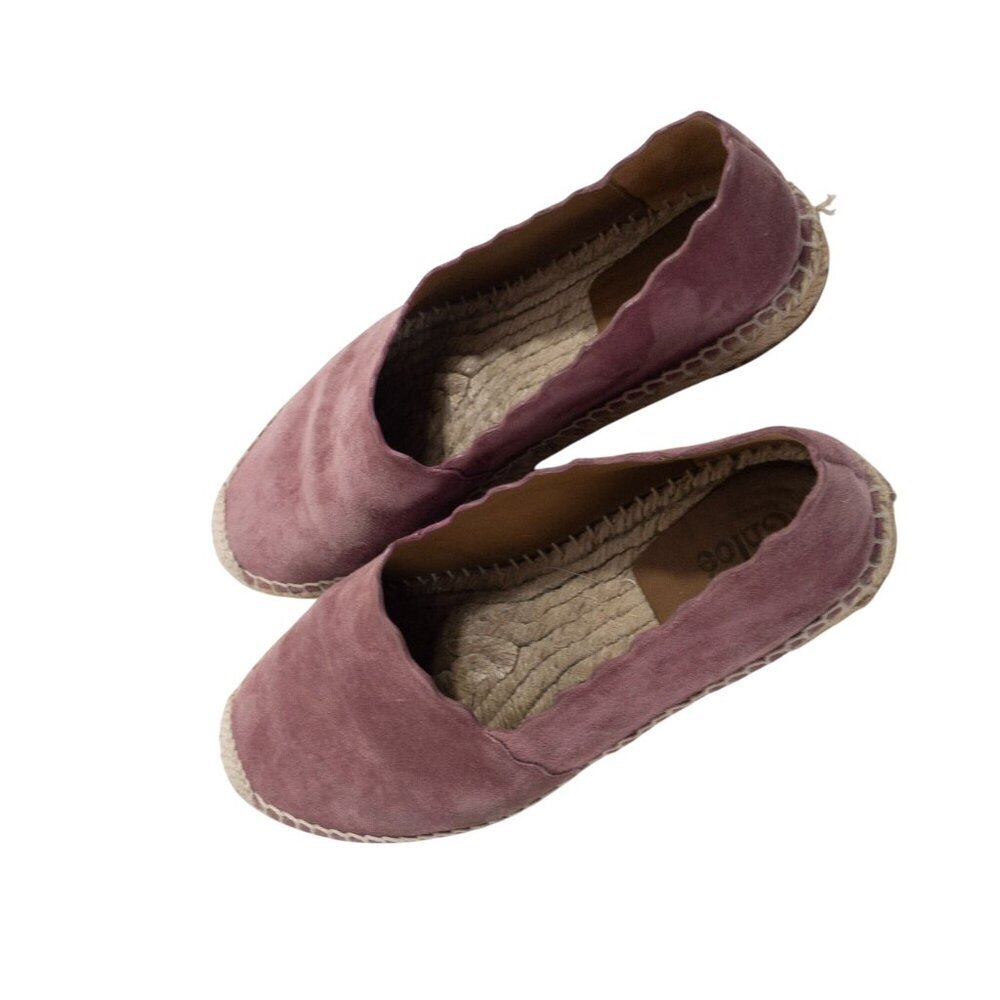 Chloe Scalloped Pink Suede Espadrilles Slip-On Flats Size 9 - Picture 8 of 16